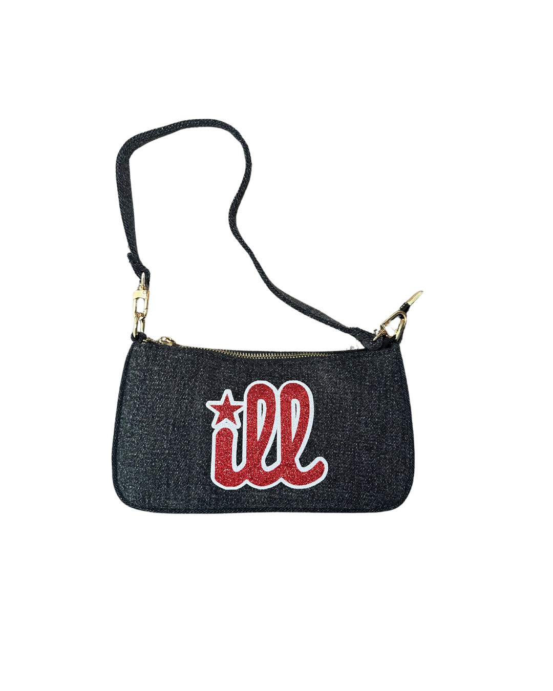 ‘ill’ denim shoulder bag