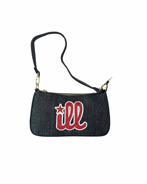‘ill’ denim shoulder bag